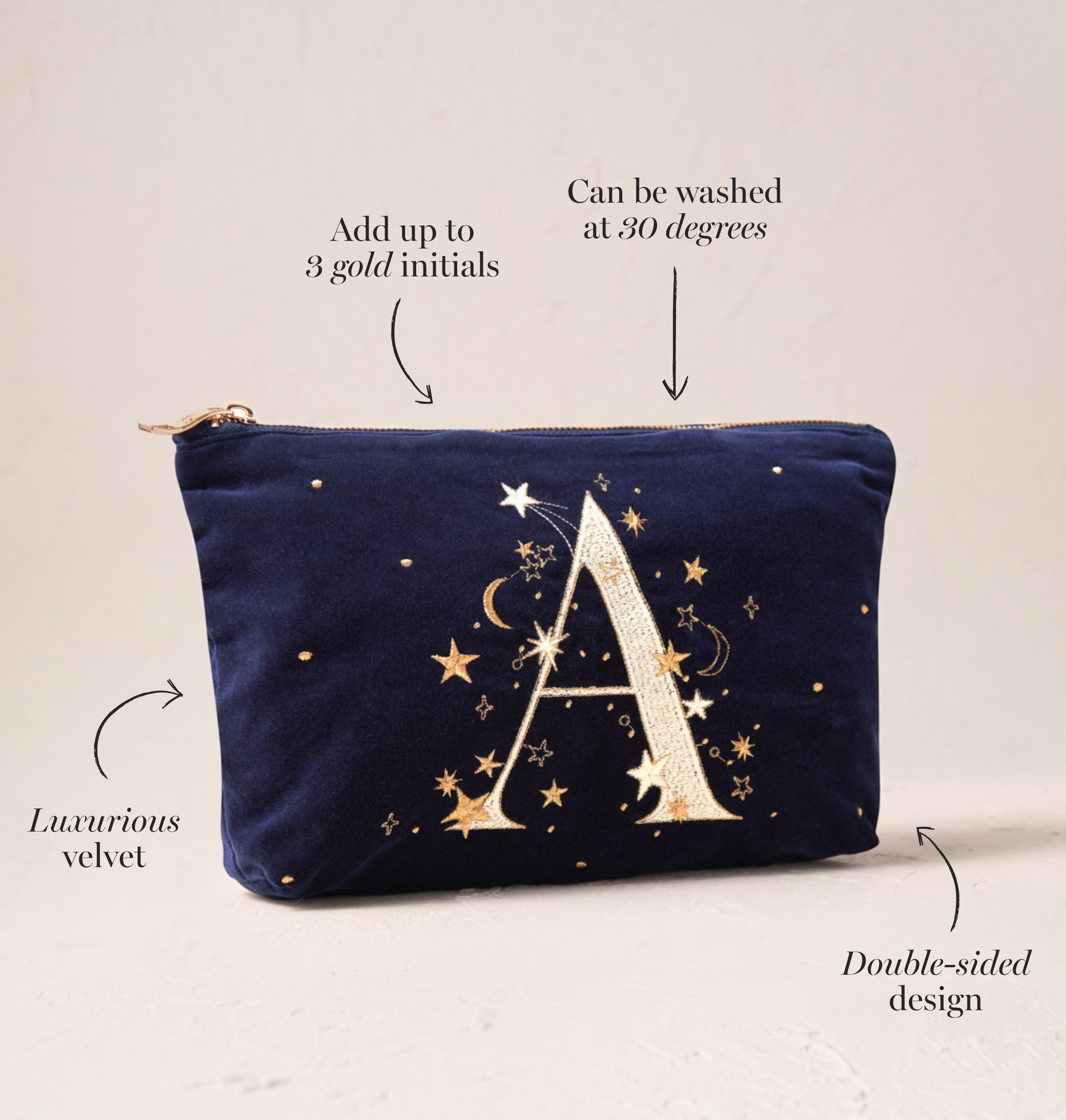 Elizabeth scarlett night sky cotton velvet makeup bag sale