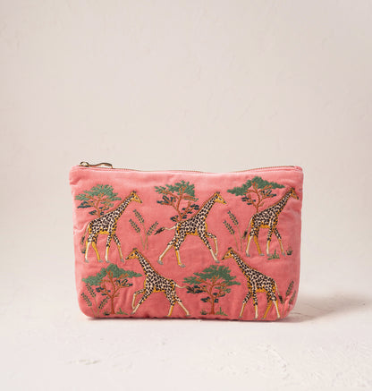 Giraffe Herd Coral Everyday Pouch - Coral