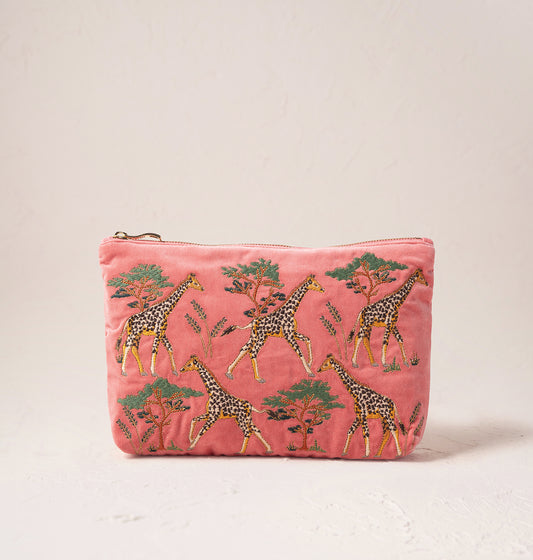 Giraffe Herd Coral Everyday Pouch - Coral