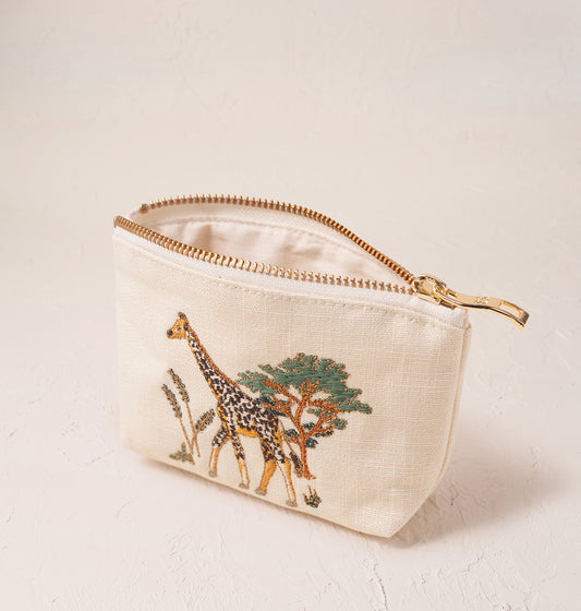 Giraffe Herd Cream Coin Purse - Cream