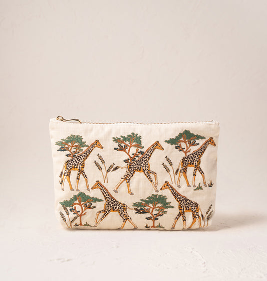 Giraffe Herd Cream Everyday Pouch - Cream