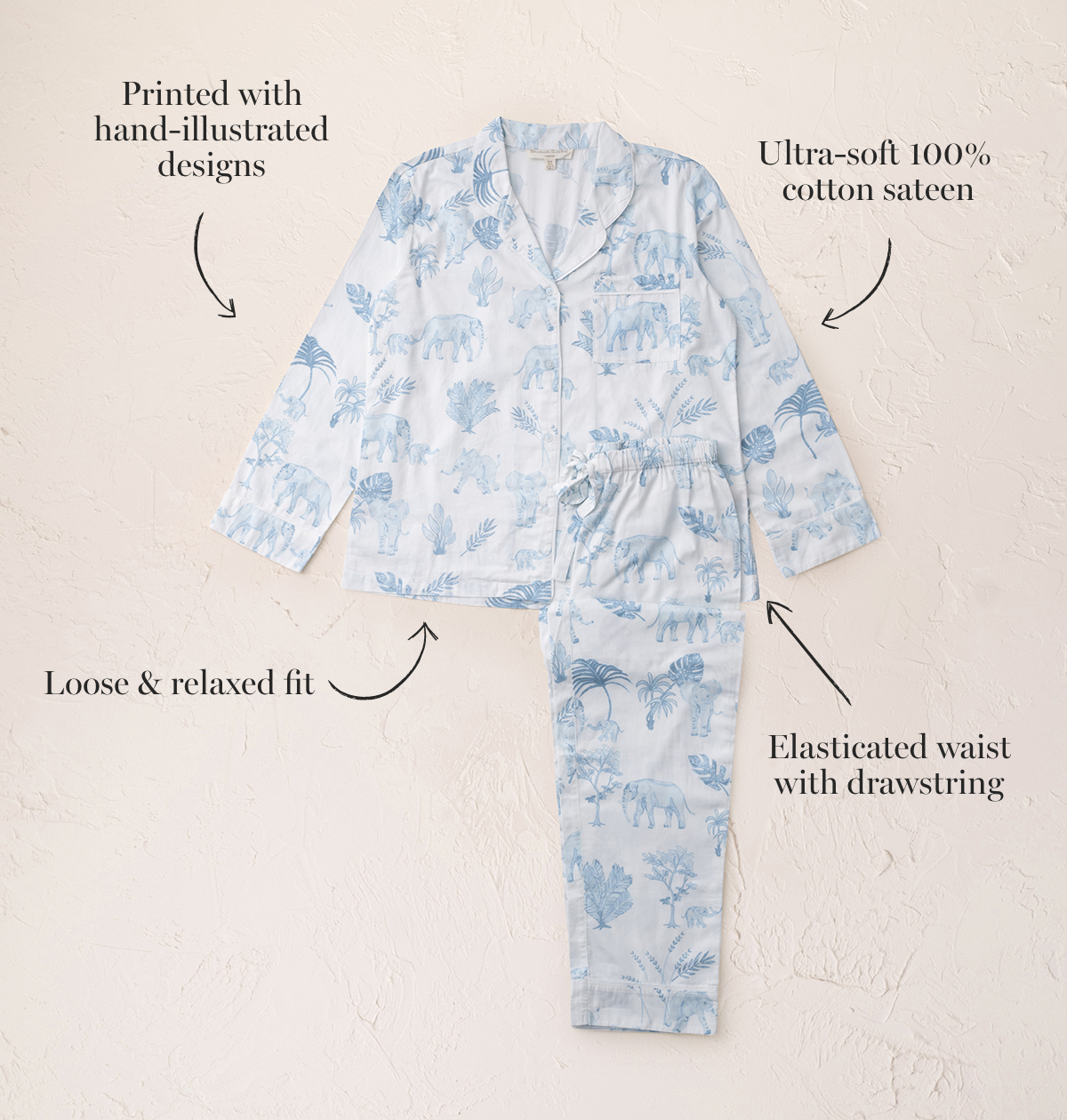 Cotton Sateen Elephants Pyjamas