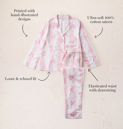 Cotton Sateen Turtle Stripe Pyjamas