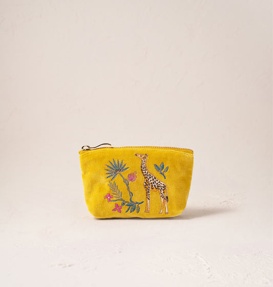 Wild Giraffe Palm Mustard Yellow Coin Purse - Mustard Yellow