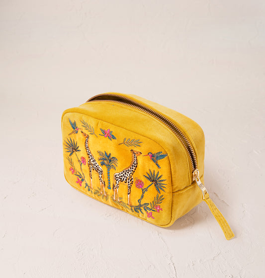 Wild Giraffe Palm Mustard Yellow Makeup Bag - Mustard Yellow